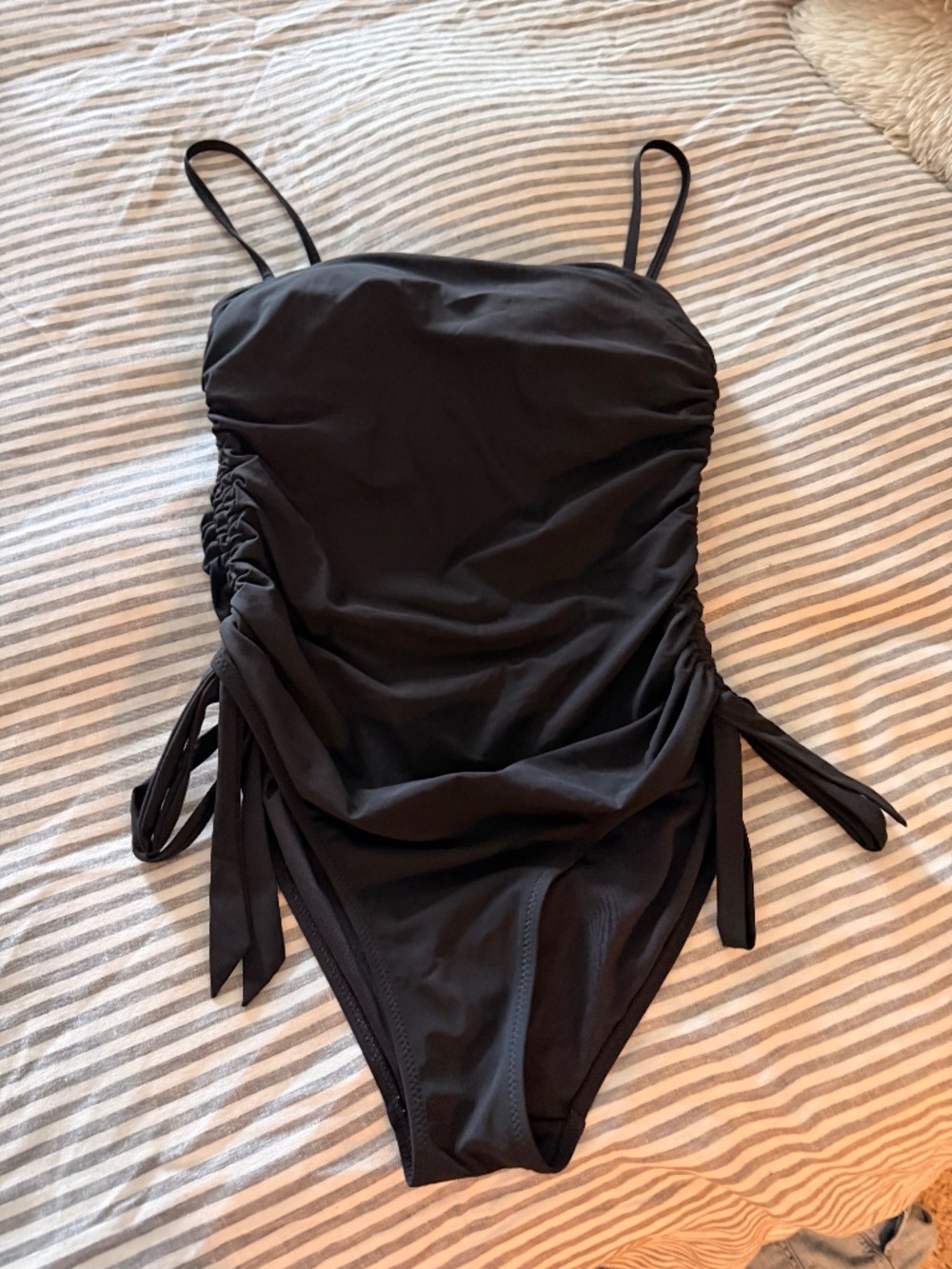 Athleta Black One-Piece Swimsuit with Rouched Side Ties Medium